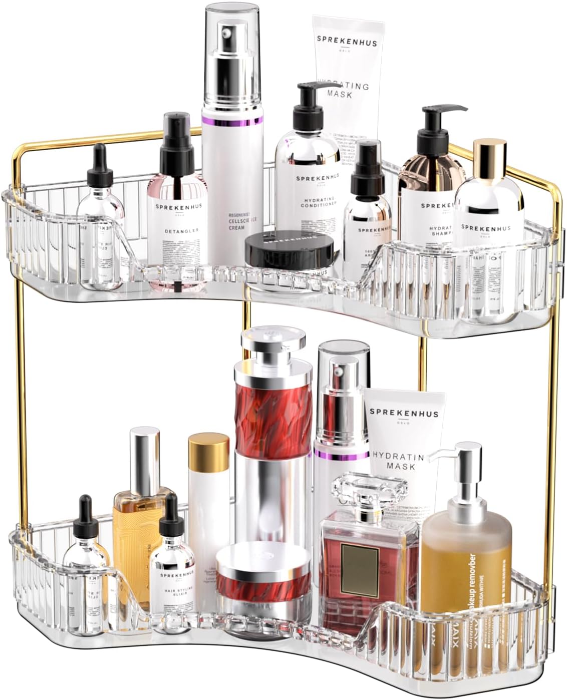 Luxury Skincare Tray - 2-Tier Clear Bathroom Organizer Countertop Storage