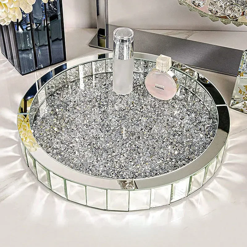 Luxury Skincare Tray - Luxurious Diamond Inlay Glass Storage Trays