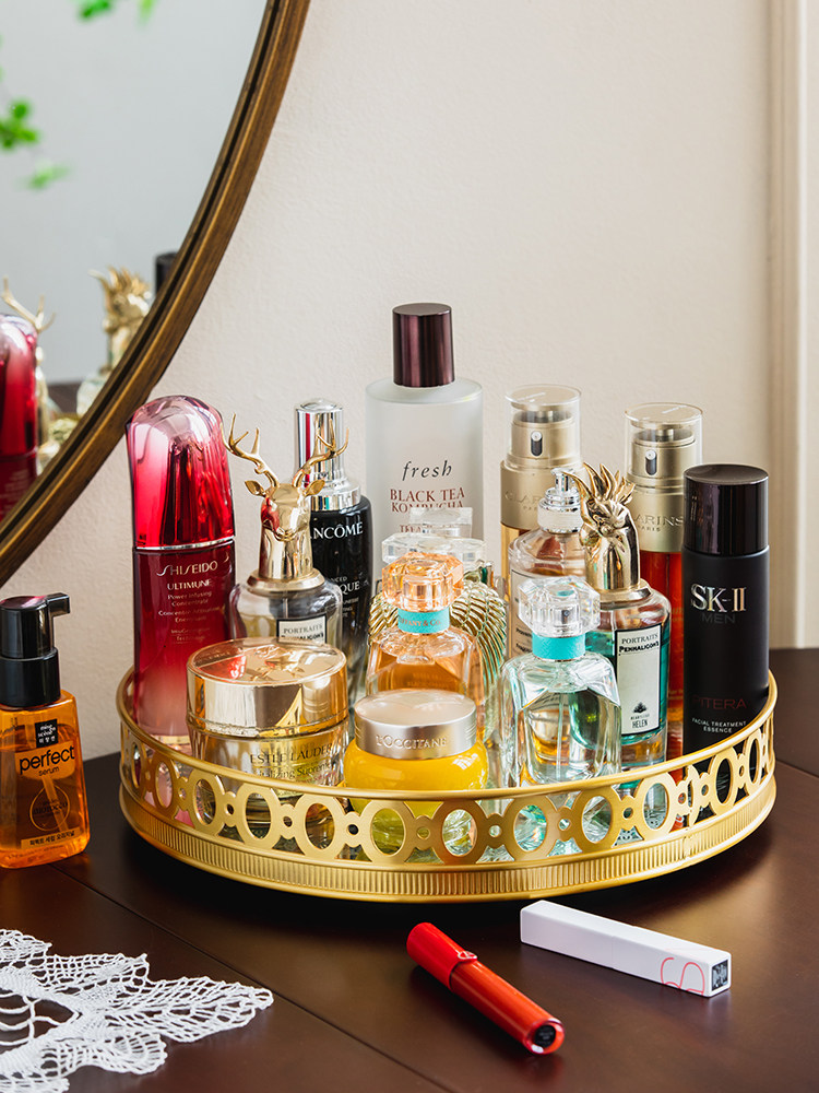 Light luxury mirror brass rota - Luxury Skincare Tray review and price